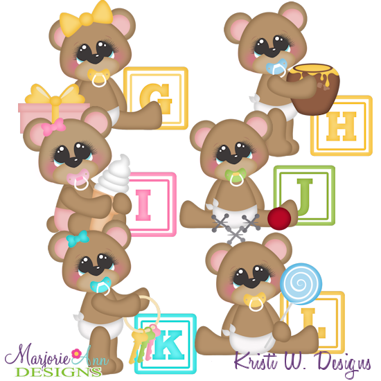 Baby Alphabet Bears G - L SVG Cutting Files Includes Clipart - Click Image to Close